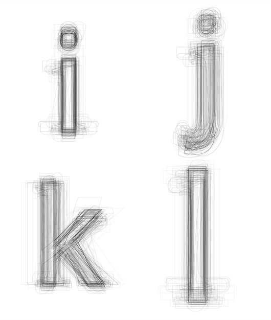 Lettere minuscole alfabeto impreciso isolato su bianco