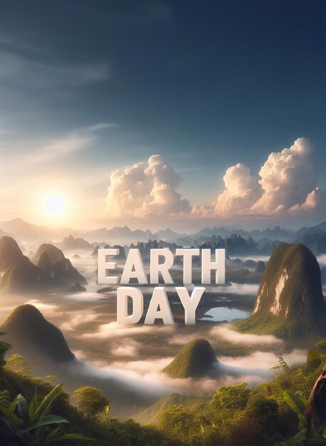 Lettere solide EARTH DAY nel bel mezzo di una mattina paesaggio naturale generativo ai arte