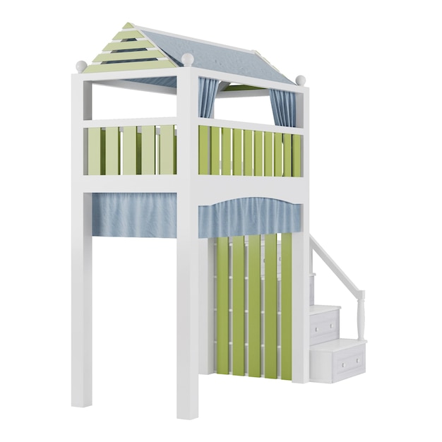 Letto a castello per bambini isolato su sfondo bianco. Rendering 3D.