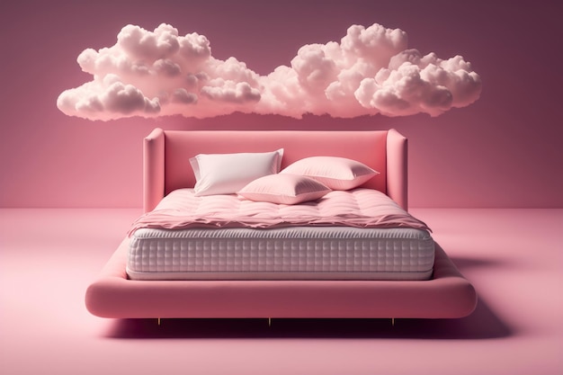 Letto con nuvole rosa Concetto di design creativo Ai generazione