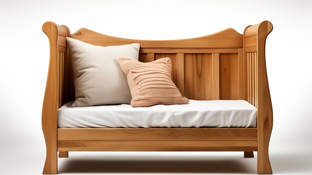 Letto da letto in legno isolato su sfondo bianco