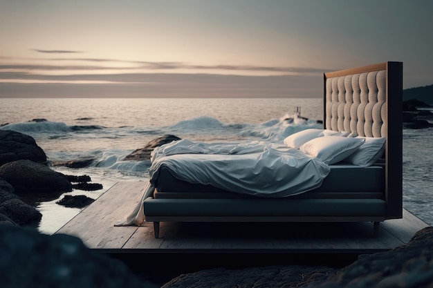 Letto in riva al mare Concetto di design creativo Ai generazione