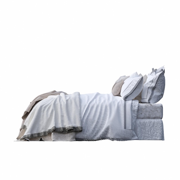 letto isolato su sfondo bianco, mobili interni, illustrazione 3D, rendering cg