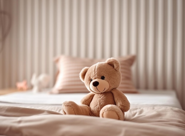 Letto per bambini con orso giocattolo in camera da letto