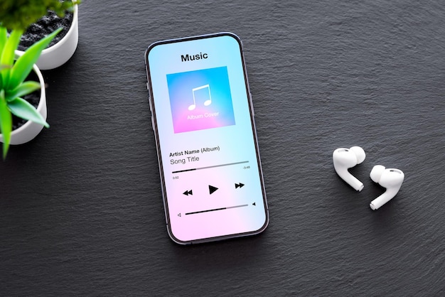Lettore musicale su telefono cellulare e auricolari wireless
