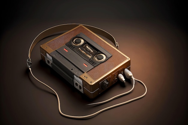 Lettore walkman vintage retrò con cuffie su sfondo scuro