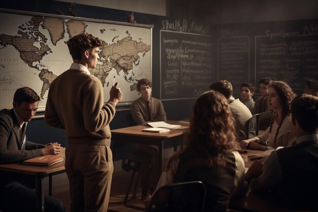 Lezione di storia del liceo con gli studenti impegnati in 00339 00