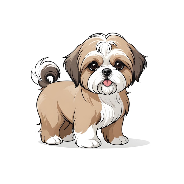 lhasa apso cucciolo di cane di piccola taglia in miniatura in stile cartoon su sfondo bianco