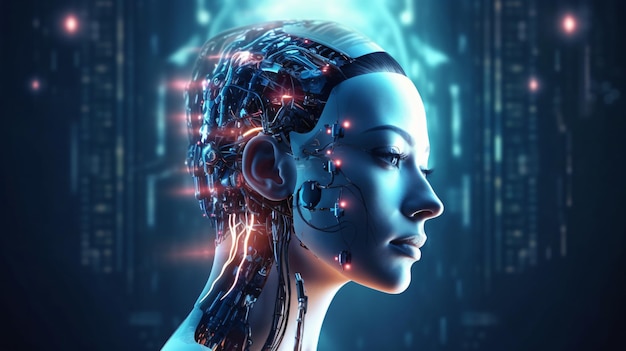 Liberare il potere di domani Una donna futuristica con una visione IA generativa Sperimenta il futuro oggi