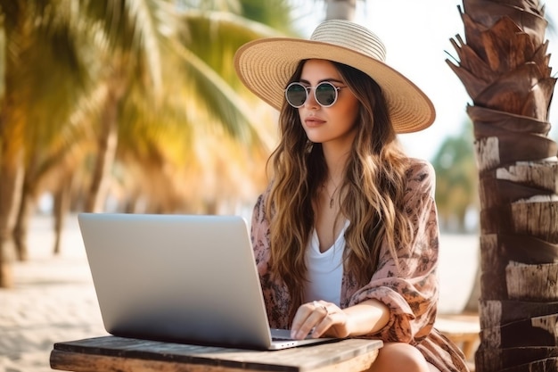 Libero professionista nomade digitale che lavora in un paesaggio tropicale