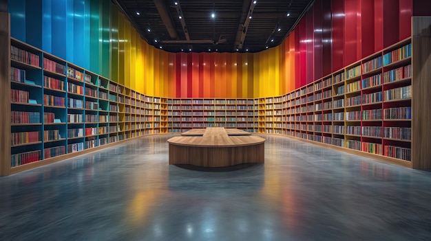Libreria moderna che mostra file di libri vivaci AI
