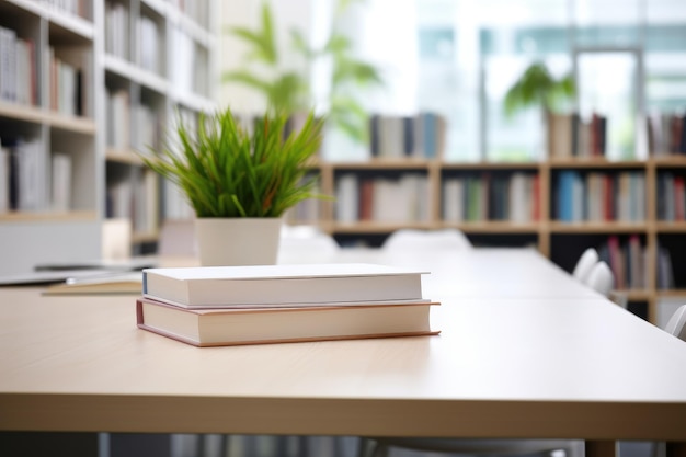 Libreria sfondo sala insegnanti libri e fiore sul tavolo torna al concetto di scuola AI generativa