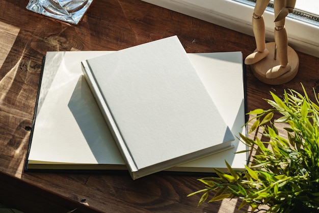 Libri accanto alla finestra sul davanzale di legno alla luce del sole
