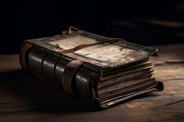 Libro antico sulla tavola di legno Studio invecchiato Genera Ai