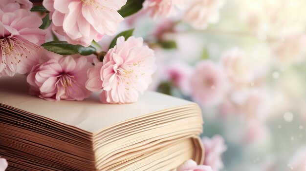 Libro aperto con fiori rosa