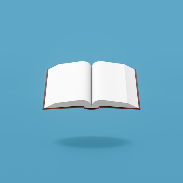 Libro aperto con pagine vuote su sfondo blu