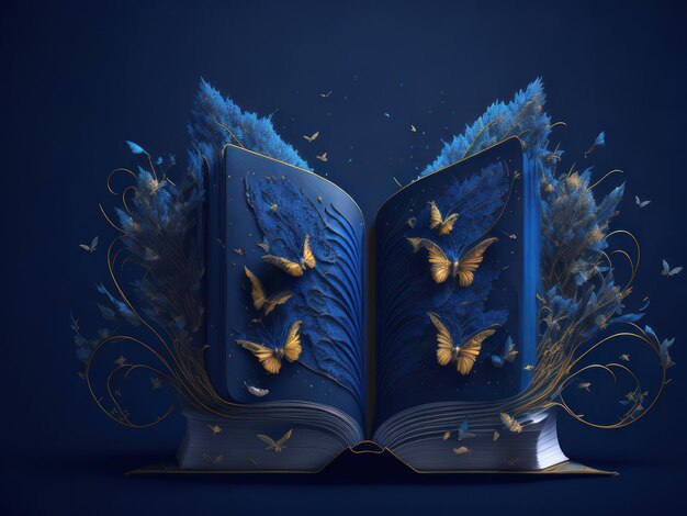 Libro aperto mistico da favola con farfalle generate dall'intelligenza artificiale