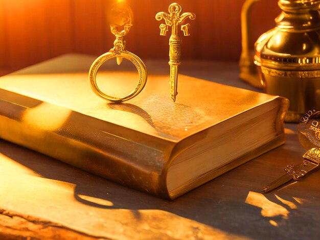 libro d'oro con la chiave sul tavolo free image downloadade