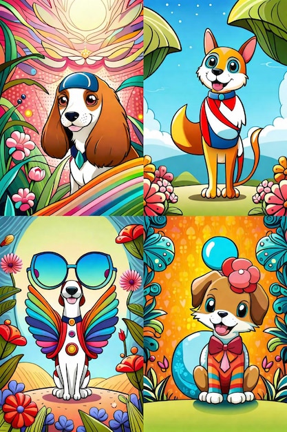 Libro da colorare con illustrazione del cane carino per bambini