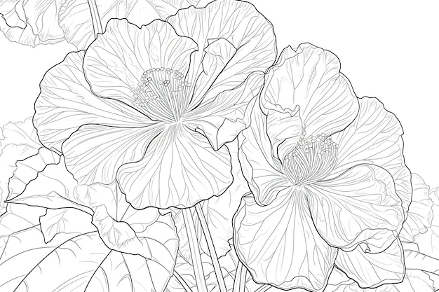 Libro da colorare fiori di begonia con contorno nero in stile doodle