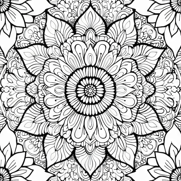 Libro da colorare fiori linea bianca nera mandala colorazione disegno di fiori imitazione