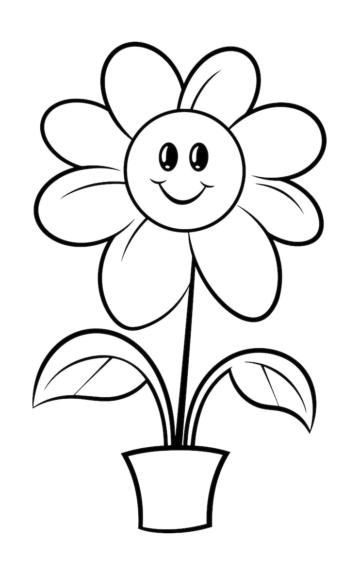 Foto libro da colorare happy flower in a pot per bambini