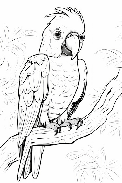 libro da colorare in bianco e nero per bambini simpatico pappagallo