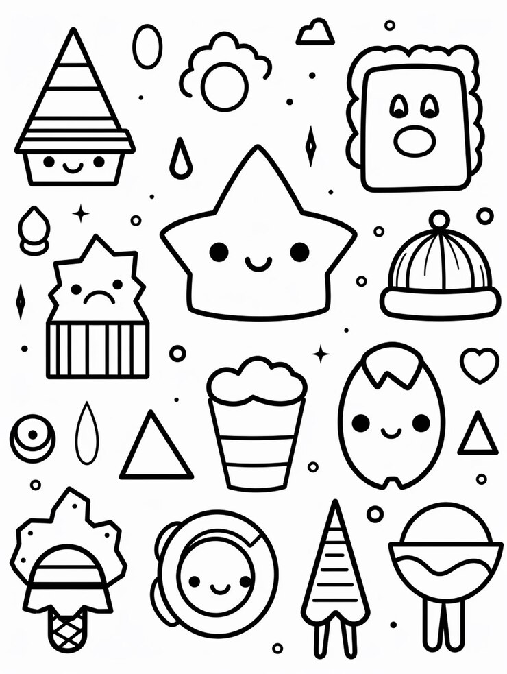 Foto libro da colorare kawaii foglio di lavoro disegnato a mano per bambini