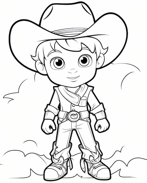 Libro da colorare per bambini di cartoni animati con contorni di cowboy