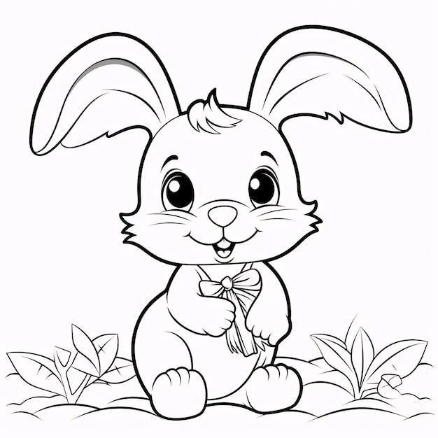 Libro da colorare per bambini simpatico coniglietto cartone animato in bianco e nero semplice linea artistica
