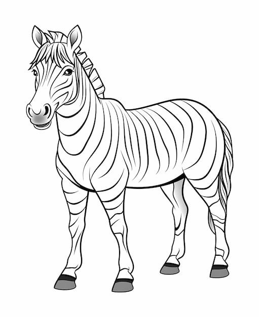 libro da colorare per bambini Zebra con tutto il corpo in un safari o nella giungla