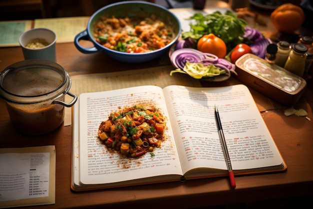 Libro di ricette di famiglia aperto alla pagina per Pozole con note scritte a mano