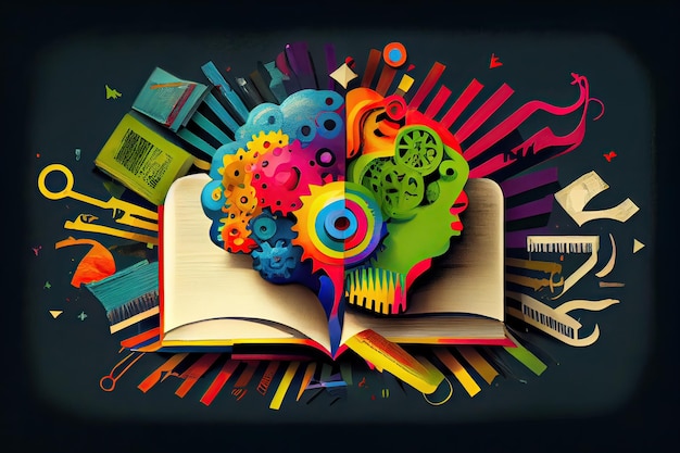 Libro e cervello moderna Idea e concetto illustrazione Business Idea concetto con un libro aperto brai