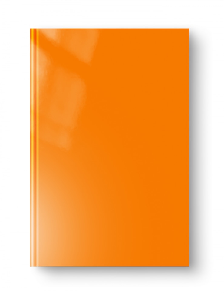 Foto libro in bianco arancio chiuso isolato