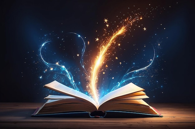 Libro magico aperto con luce magica Educazione