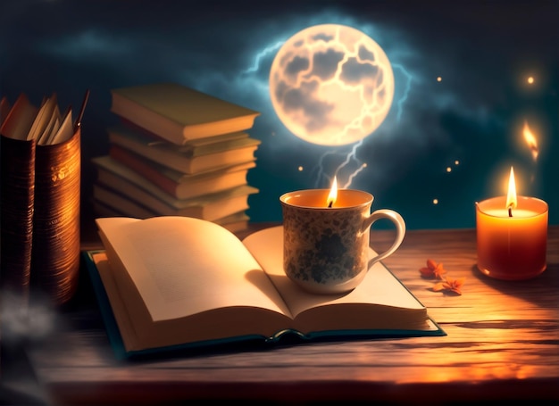 Libro magico con tazza candela luna torna a scuola