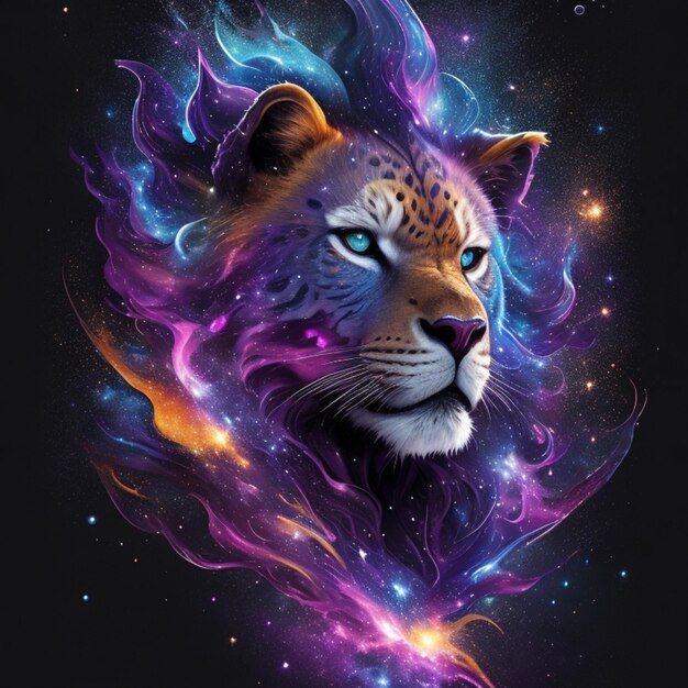 Liger Nebulous Galaxy Tiger Lion TShirt Art TShirt Design Camicia Stampa Splash Art