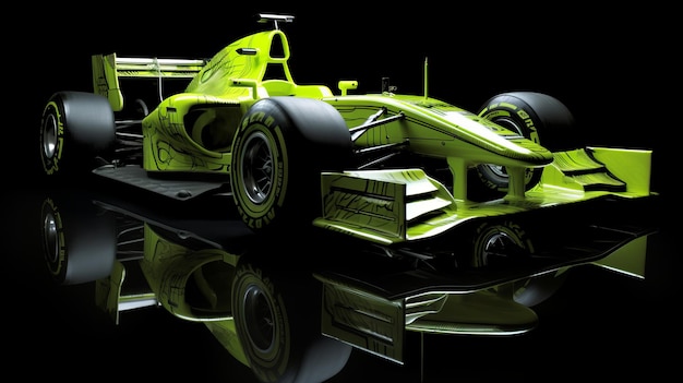 Lime Green F1 Racecar con pilota all'interno Massurrealism Art Style