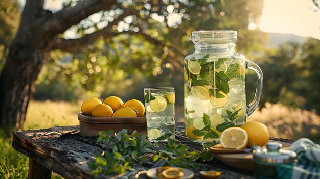 Limonata rinfrescante in un giardino