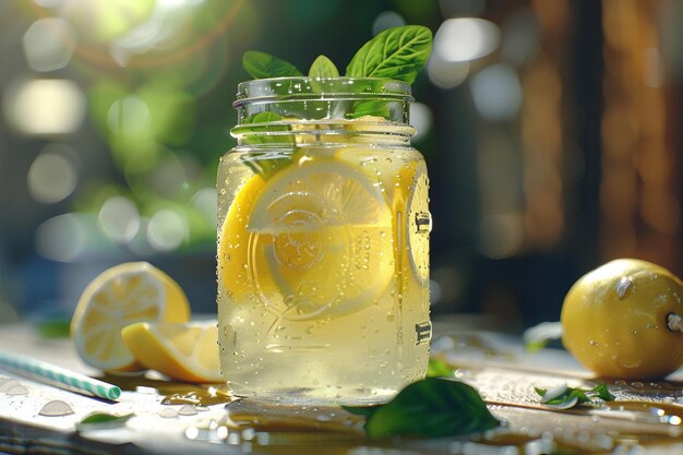 Limonata rinfrescante servita in un barattolo di muratore