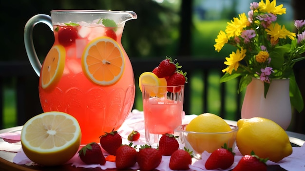 Limonata rosa con limone lime e fragole