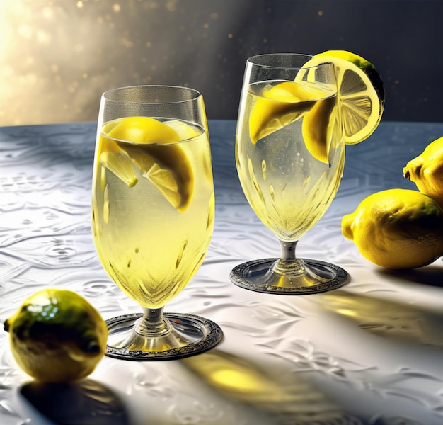 Limoncello spritz fatto in casa bevanda di liquore spumante e limone in bicchiere da cocktail