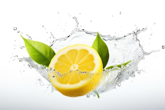 Limone con spruzzo d'acqua sul bianco