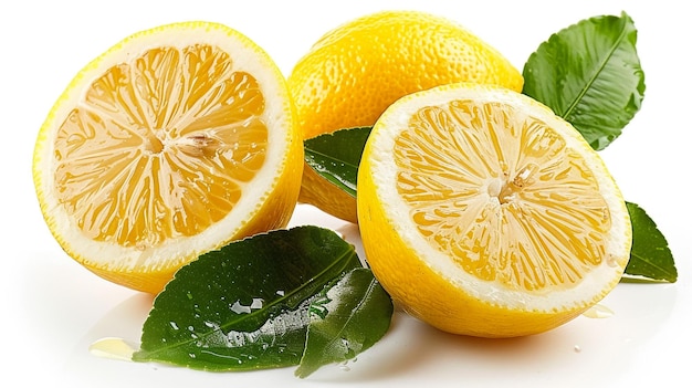 Limone fresco con foglie isolate su sfondo bianco