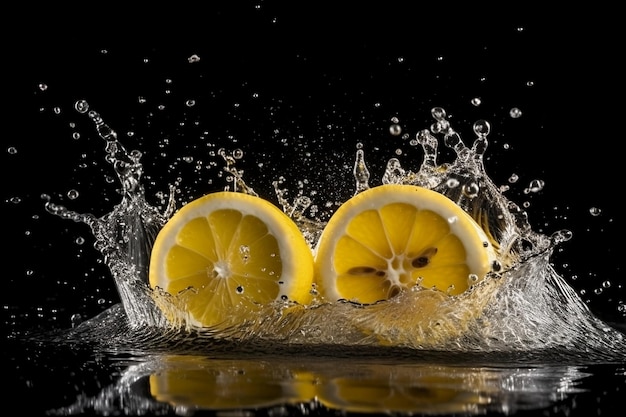 Limone in spruzzi d'acqua IA generativa