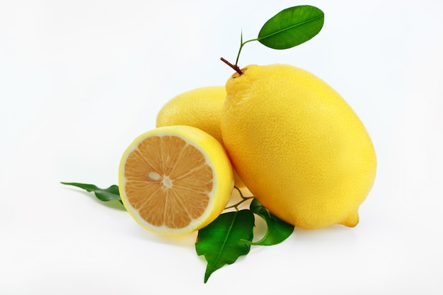 Limone maturo, giallo su sfondo bianco