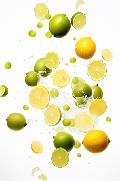 limoni e lime in uno spruzzo d'acqua