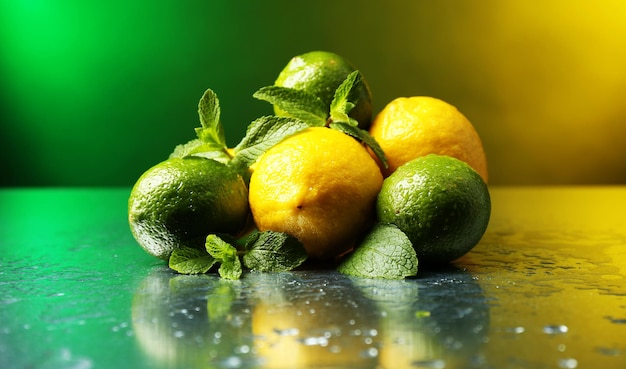 Limoni e lime su sfondo luminoso