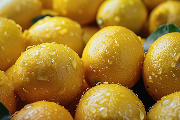 Limoni freschi con gocce d'acqua da vicino