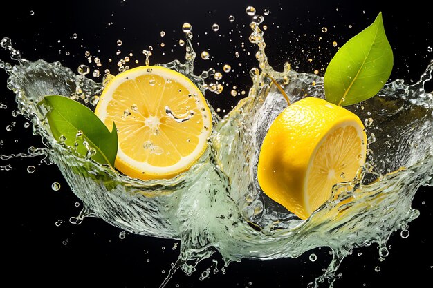 Limoni freschi e biologici a metà spruzzati in acqua